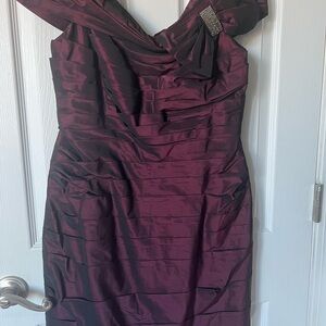 Teri Jon Red Sheath Dress Off-Shoulder Midi